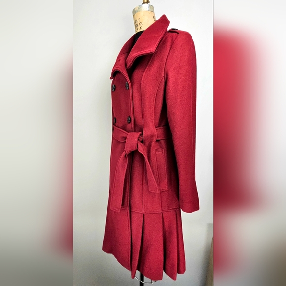 Listing Title: Calvin Klein Power Dressing Red Wool Pleated Coat 8 - Picture 3 of 16